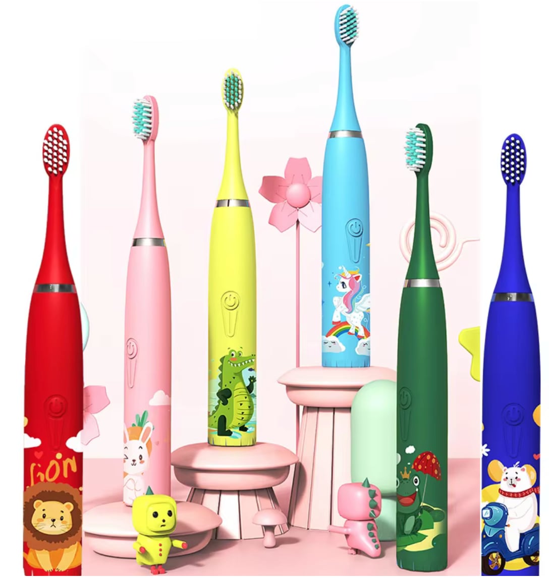 Periuță de dinți electrică pentru copii cu temporizator încorporat și 4 capete de perie suplimentare/de schimb
