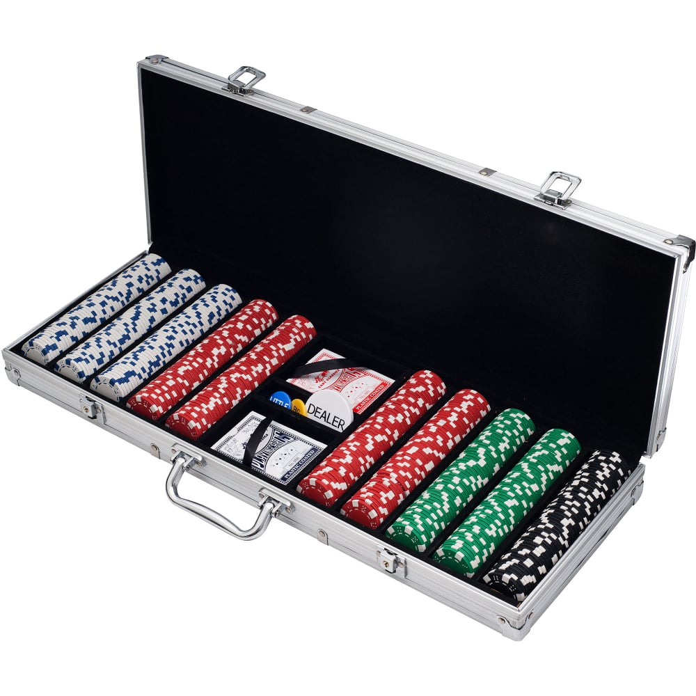 Set de poker cu 500 de jetoane într-o carcasă de aluminiu