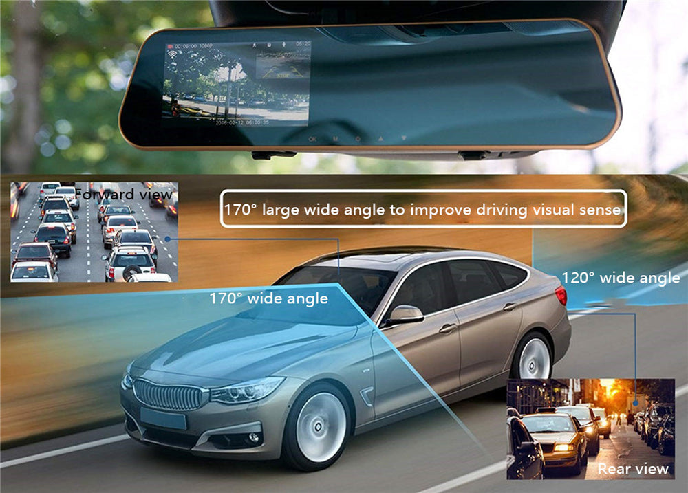 Oglinda retrovizoare auto cu ecran LCD de 4,3 inchi, recorder si doua camere