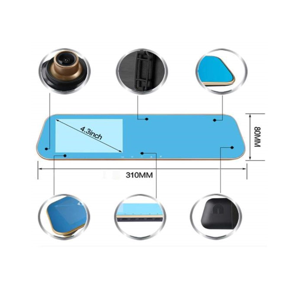 Oglinda retrovizoare auto cu ecran LCD de 4,3 inchi, recorder si doua camere