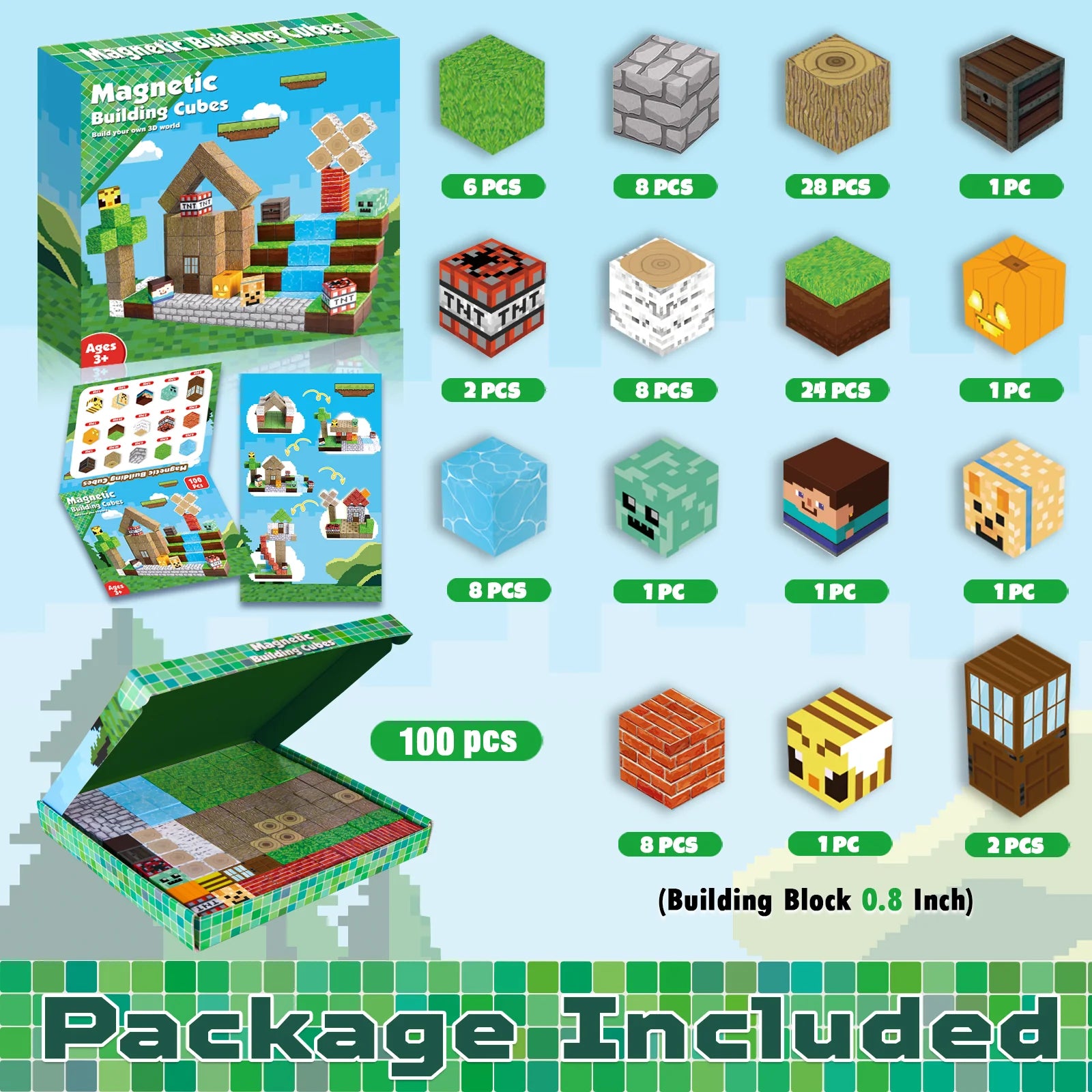 MAGNECRAFT Magnetic Blocks FOREST LIFE – 100 buc. cuburi magnetice de construcție STEM pentru copii 3+