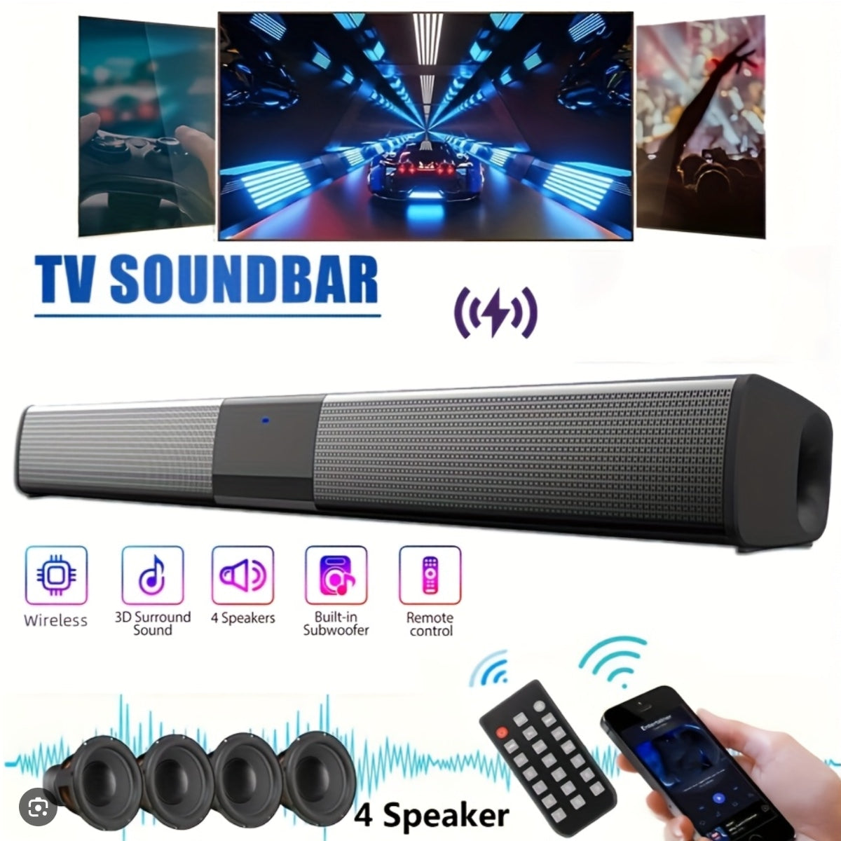 SonicLine 4.0 Soundbar Bluetooth – 55 cm, 4 difuzoare, sunet surround