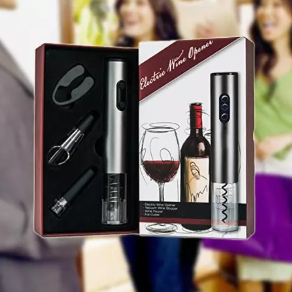 Set 4 în 1 pentru vin, deschizător electric, dop vacuum, aerator și tăietor de folie