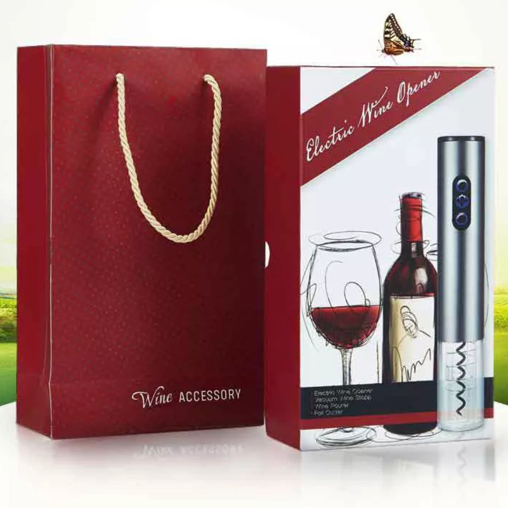 Set 4 în 1 pentru vin, deschizător electric, dop vacuum, aerator și tăietor de folie