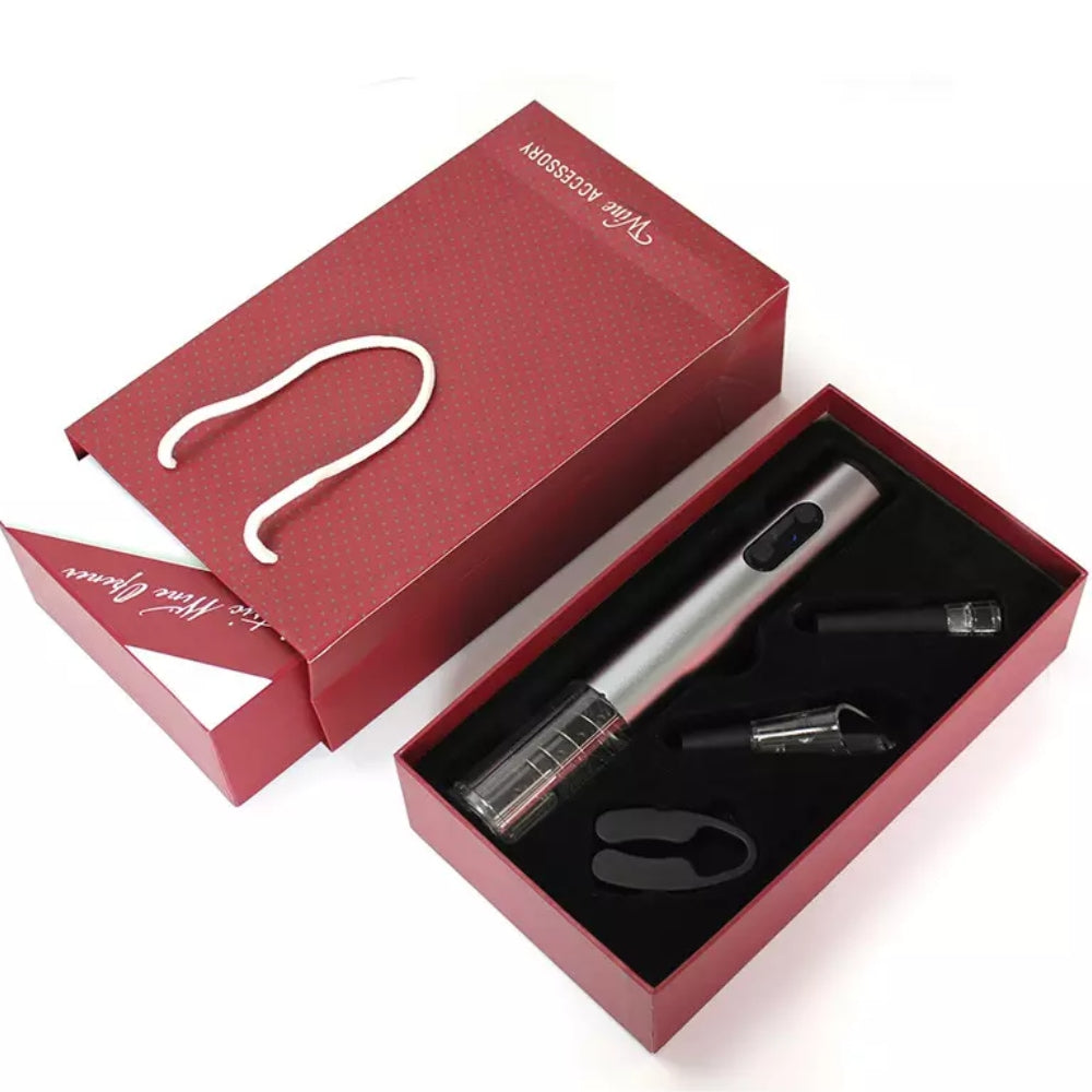 Set 4 în 1 pentru vin, deschizător electric, dop vacuum, aerator și tăietor de folie