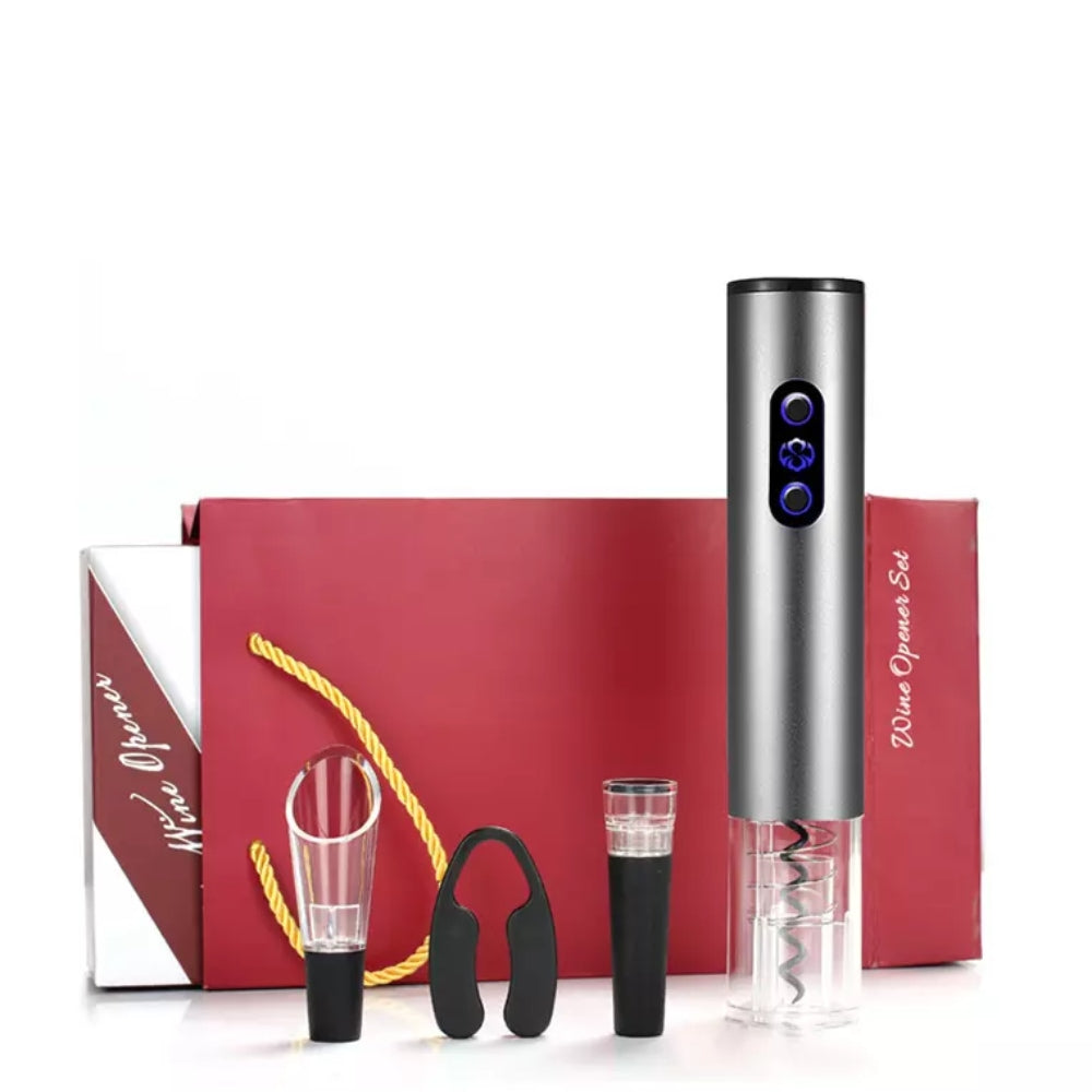 Set 4 în 1 pentru vin, deschizător electric, dop vacuum, aerator și tăietor de folie