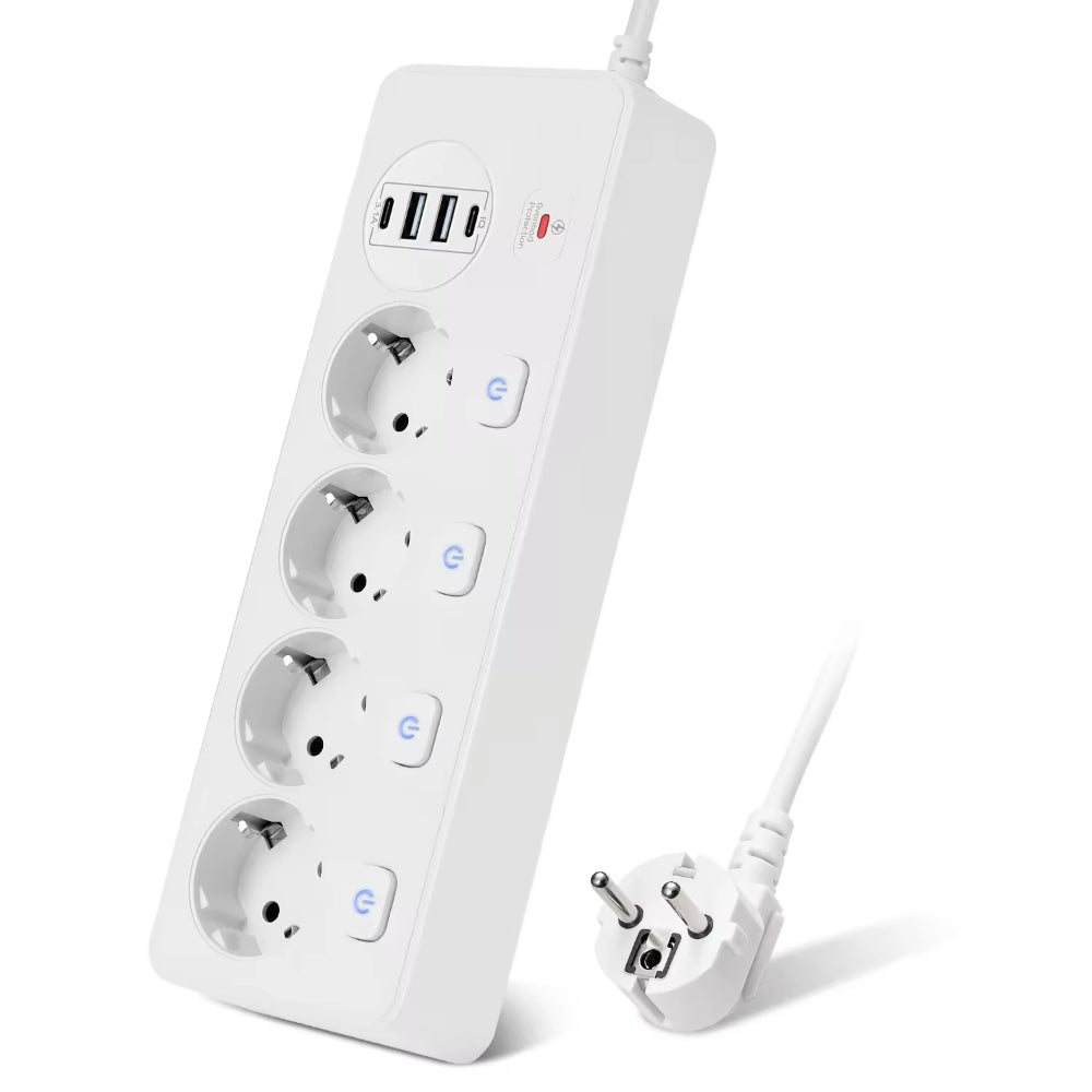 Bandă de alimentare cu protecție la supratensiune, comutator, 4 x Schuko, 2 x USB-A, 2 x USB-C