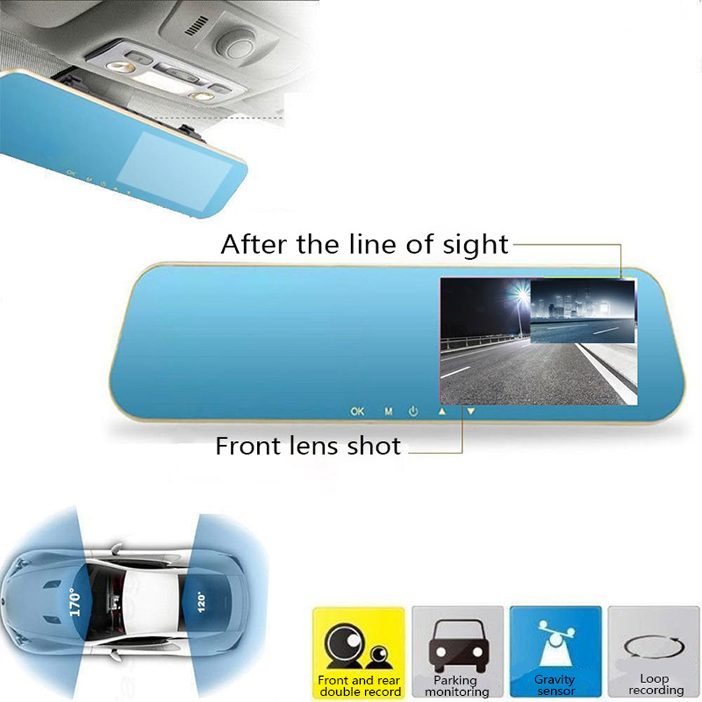 Oglinda retrovizoare auto cu ecran LCD de 4,3 inchi, recorder si doua camere