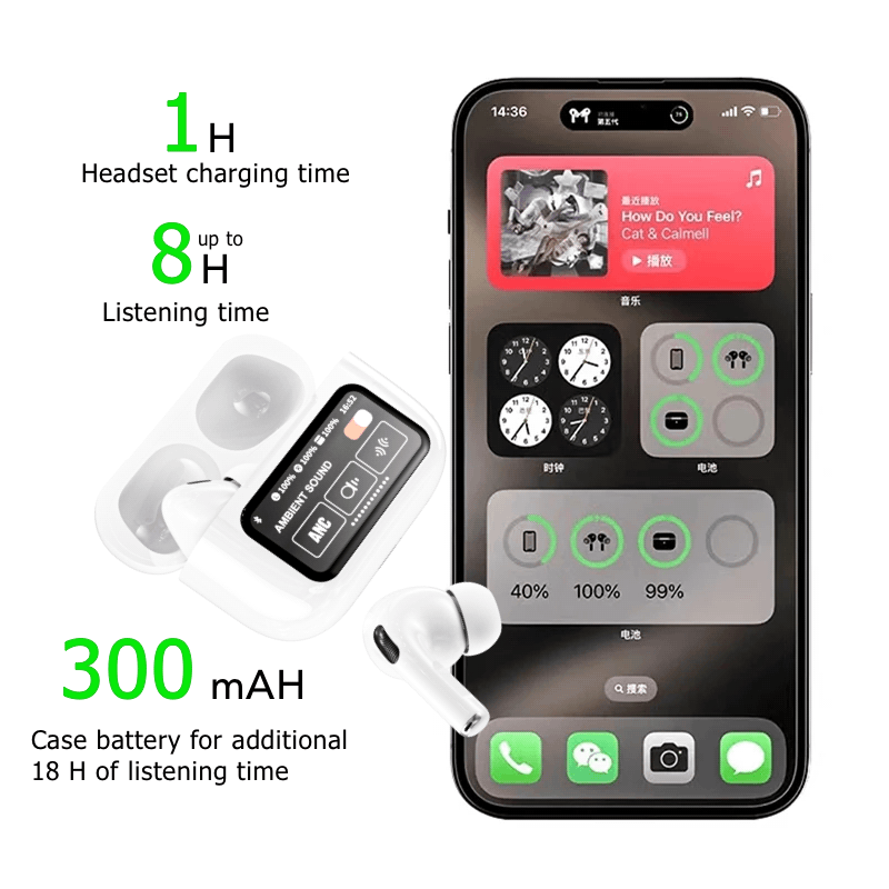 TouchPods S10 Pro ANC/ENC căști wireless Bluetooth, ecran tactil LCD, anulare activă a zgomotului, traducător AI inteligent